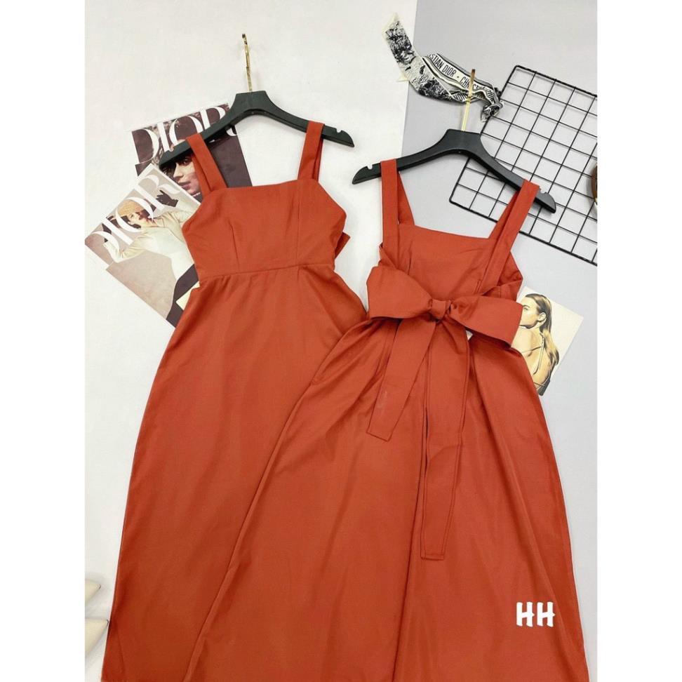 Đầm Maxi Đẹp Váy Nữ Phối Nơ Lưng 2 Dây Maxi Chất Đũi Mặc Cực Mát Lắm , Màu Đỏ Cam Nổi Bật Dịu Dàng Tiểu Thư