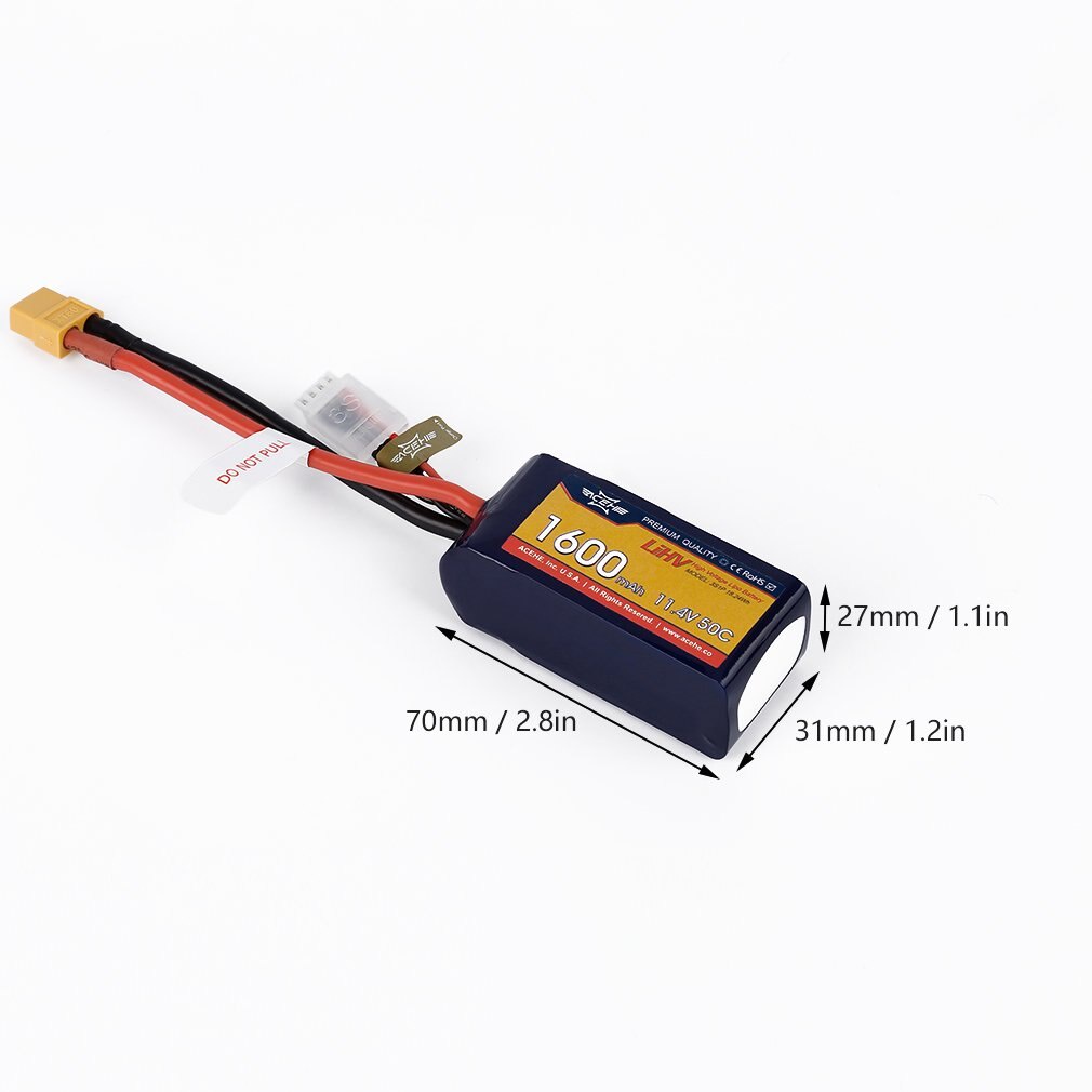 ACEHE 11.4V 1600MAh 50C 3S1P 18.24Wh XT60 Cắm Điện Áp Cao Lipo Pin Được Thiết Kế Tinh Tế Bền