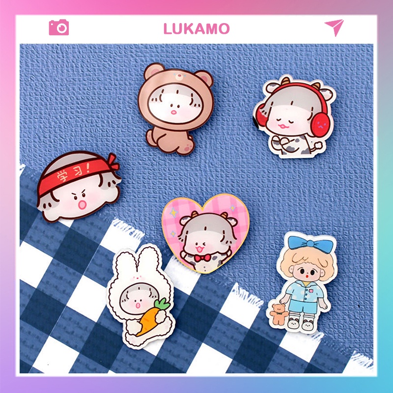 Pin cài áo cute sticker phụ kiện trang trí áo balo túi vải LUKAMO ST600