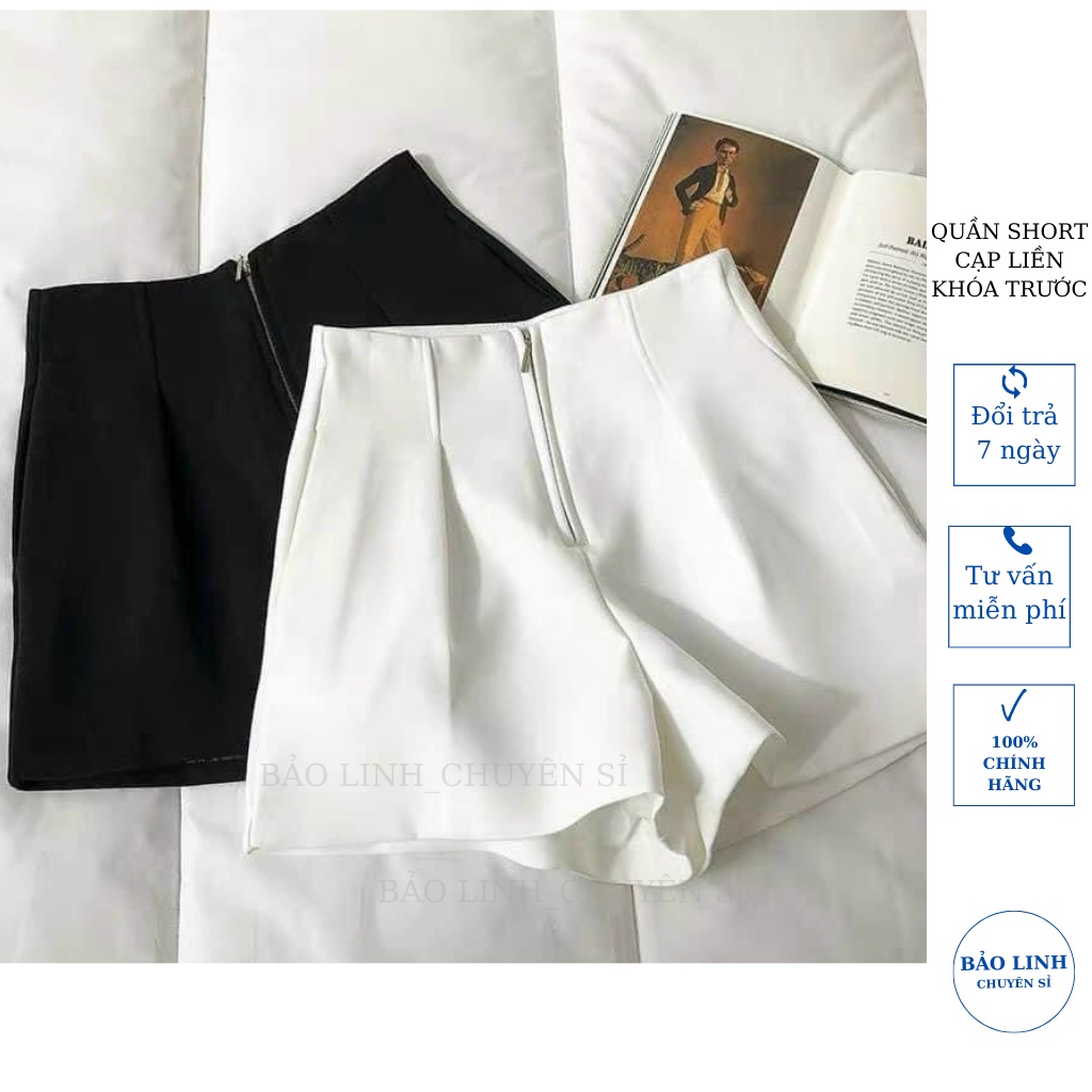 Quần short đen lưng cao cạp liền khóa trước thời trang nữ cá tính mặc đi biển ở nhà