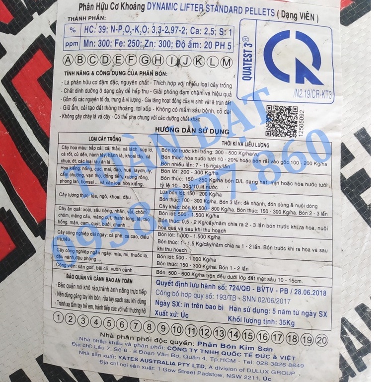 Phân Hữu Cơ DYNAMIC LIFTER , Phân Bón Hữu Cơ Dynamic Nhập khẩu Úc