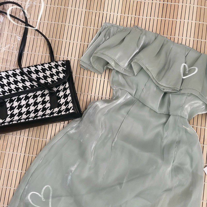 Đầm trễ vai xanh mint