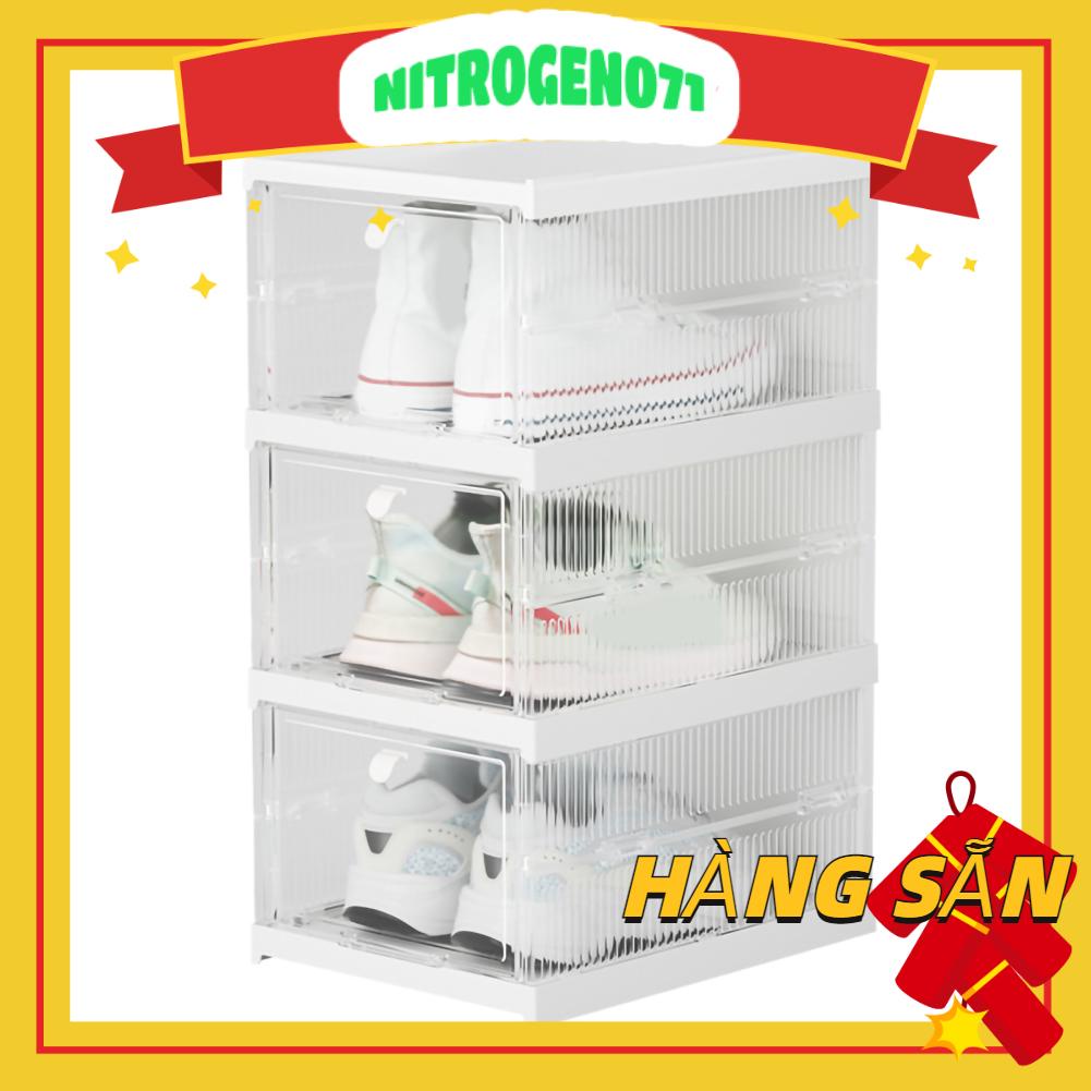 Nitrogen071 Hộp đựng giày trong suốt Bằng nhựa chống bụi có thể gập lại được Bộ tổ chức kết hợp xếp chồng lên nhau cho phòng ngủ tại nhà