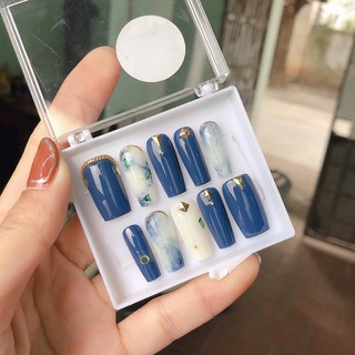 Móng giả thiết kế nailbox loang xanh