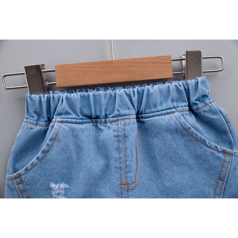 Bộ Áo Thun cotton + Quần Short denim In Họa Tiết Khủng Long Hoạt Hình Thời Trang Mùa Hè Cho Bé 0-6 Tuổi