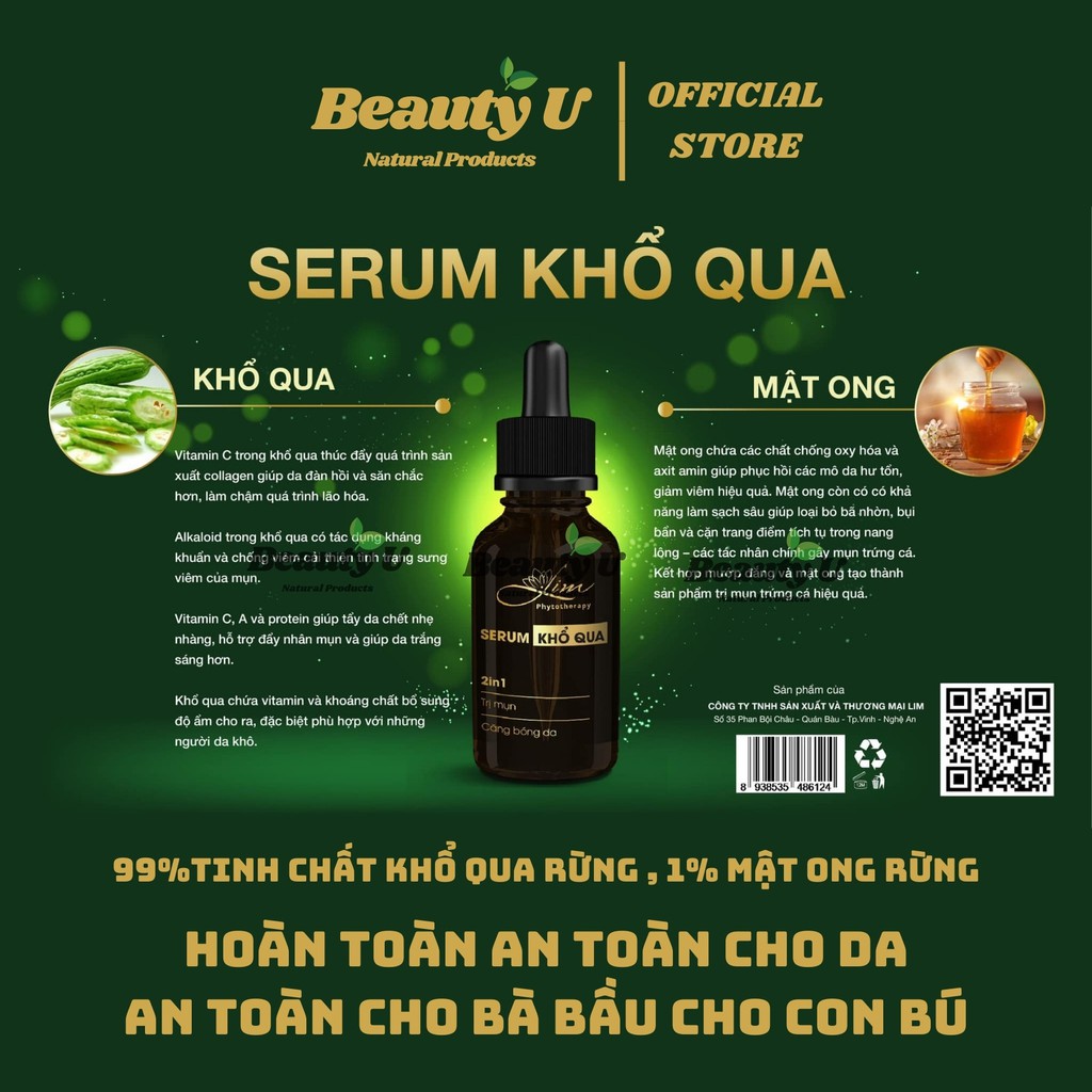 Serum Dưỡng Da Căng Bóng Tinh Chất Khổ Qua LimFarm - Handmade - Giảm Mụn Mờ Thâm , Chống Lão Hóa