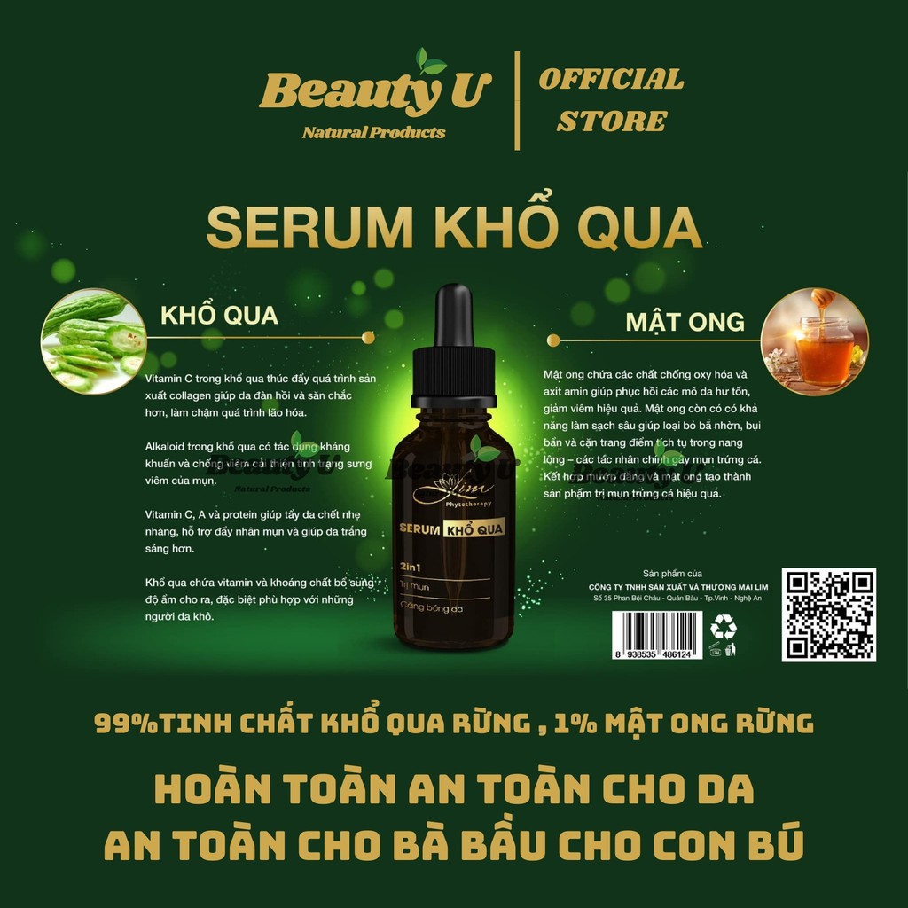 Serum Khổ Qua Lim Dưỡng Da Căng Bóng Giảm Mụn - Handmade - Sạch Mụn Mờ Thâm , Chống Lão Hóa