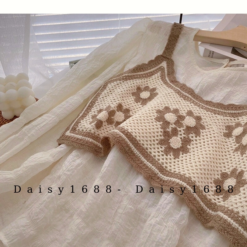 Có sẵn- Áo 2 dây Gile mặc ngoài sơ mi/ váy chất len móc Vintage