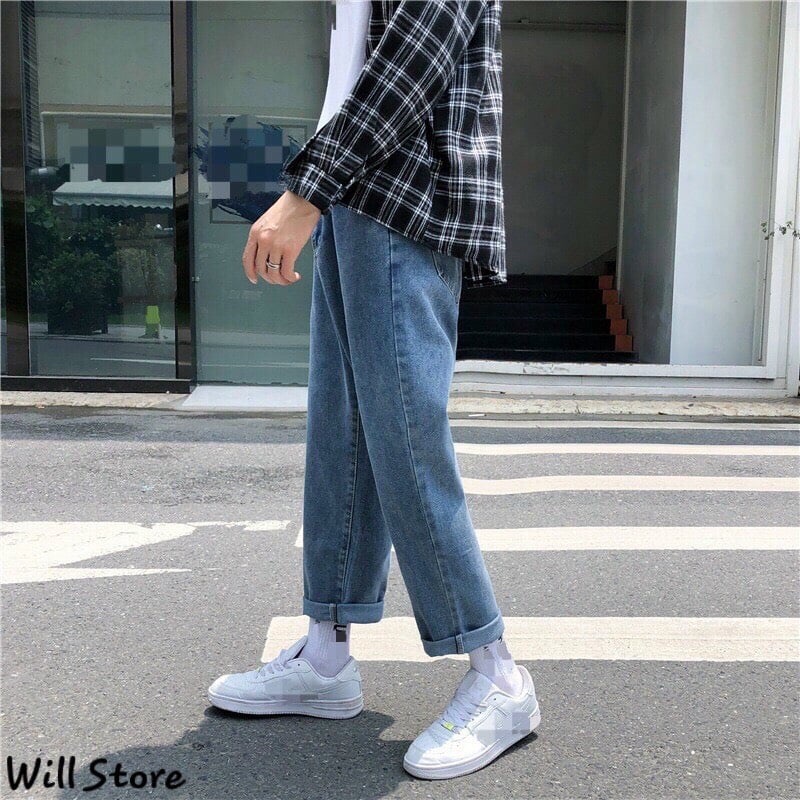 Quần Jeans Baggy ống xuông, rộng unisex WILL xanh bạc hottrend hàn quốc 2021