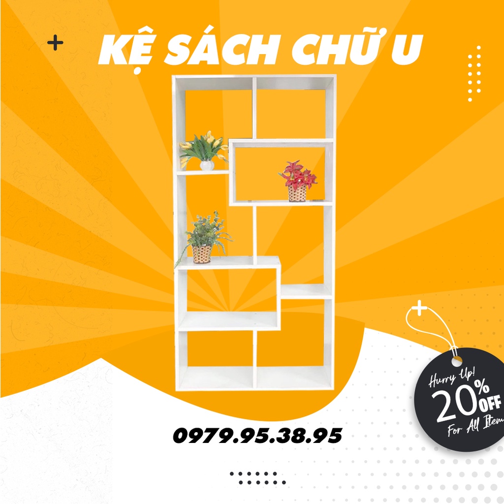 Kệ sách chữ U đa năng màu trắng, sức chứa lớn mà lại bền, kích thước 132x60 cm, chịu lực lên tới 50kg, có video lắp ráp