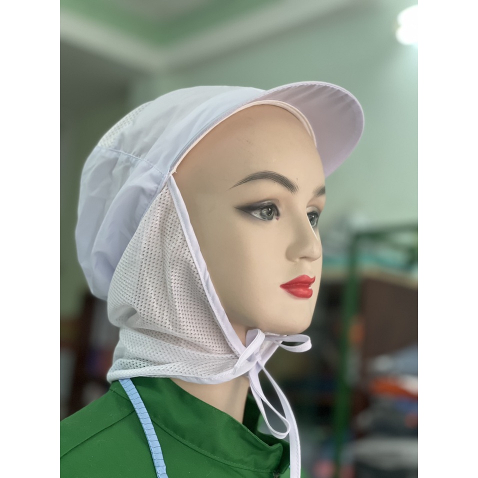 NÓN KẾT LƯỚI VẢI SILK CỘT DÂY MÀU TRẮNG CHUYÊN DÙNG _ HÌNH CHỤP THẬT