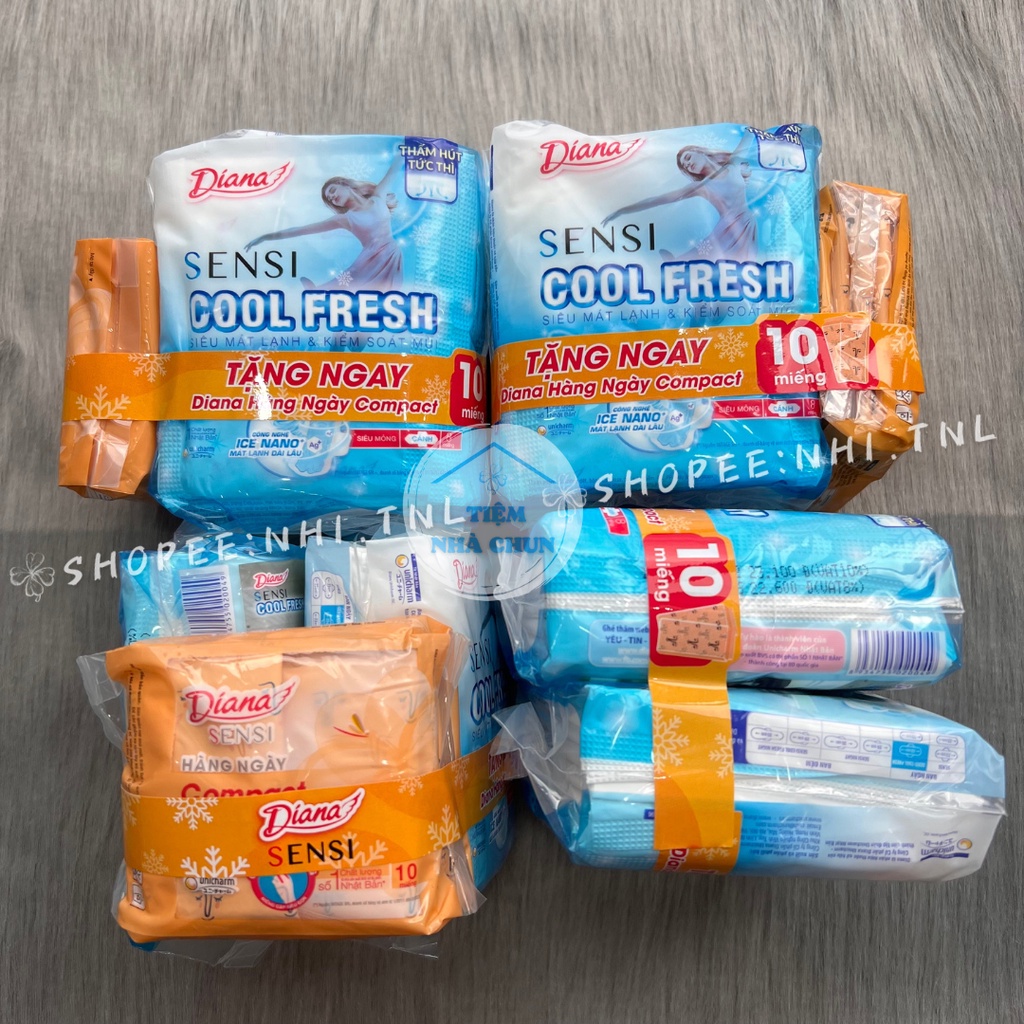 Gói 8 Miếng BVS Diana Sensi Cool Fresh Cánh - Băng Vệ Sinh Diana Cool Fresh Siêu Mát, Mỏng Cánh - NHI.TNL