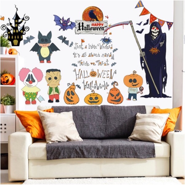 COMBO DECAL DÁN HALLOWEEN - Thần chết phối Quỷ nhí đáng yêu ( 2 tấm )