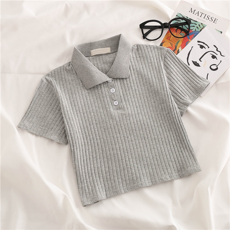 Áo Thun polo Ngắn Tay Họa Tiết Sọc Ngang Thời Trang Dành Cho Nữ