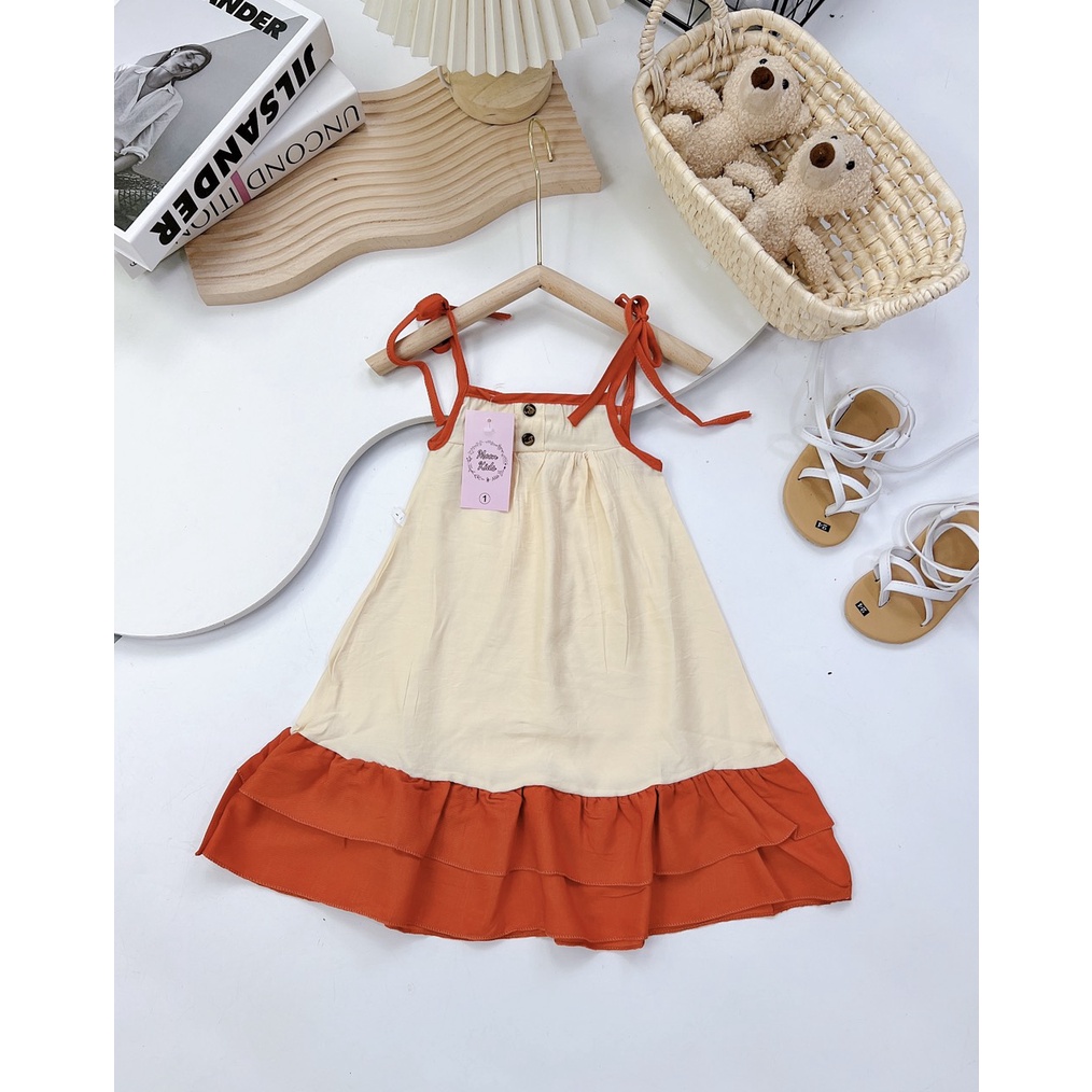 Váy đầm bé gái công chúa xinh xắn vải thô mềm nơ lưng cho bé yêu