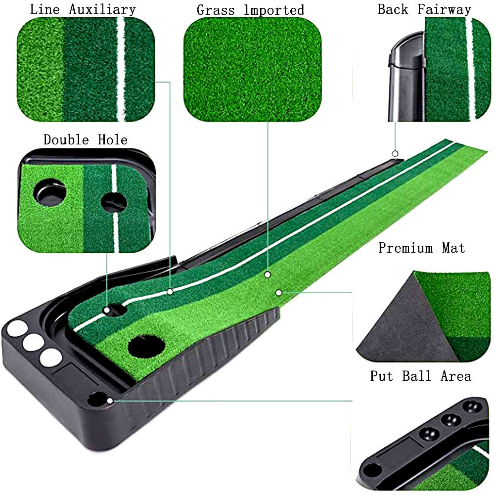 COMBO Thảm tập put nhựa, putting green nhựa lane dài + Gậy PUTT, tặng kèm 06 bóng tập chuyên dụng