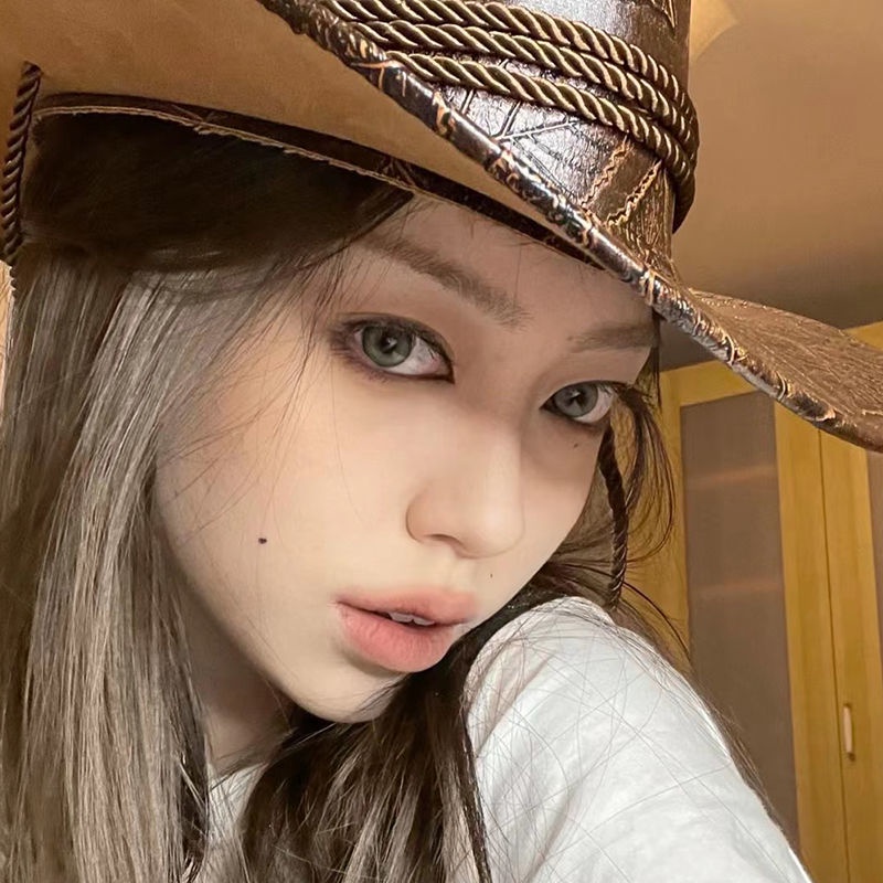 ✥❇✟Mũ Cao Bồi Chống Nắng Vành Rộng Bằng pu Phong Cách Cao Bồi Phương Tây Cho Nam Nữ