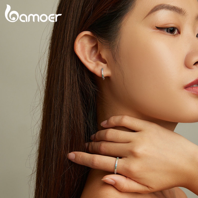 BAMOER Bông Tai Xi bạc 925 ĐíNh Đá Zircon