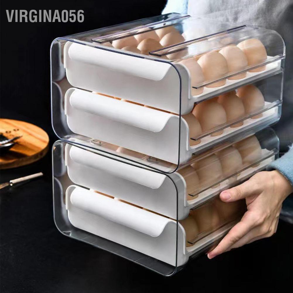 Có thể bán buôn Ngăn kéo đựng trứng Hai lớp trong suốt không độc hại Hộp bảo quản dung tích lớn có tay cầm cho tủ lạnh Hàng giao ngayVirgina056