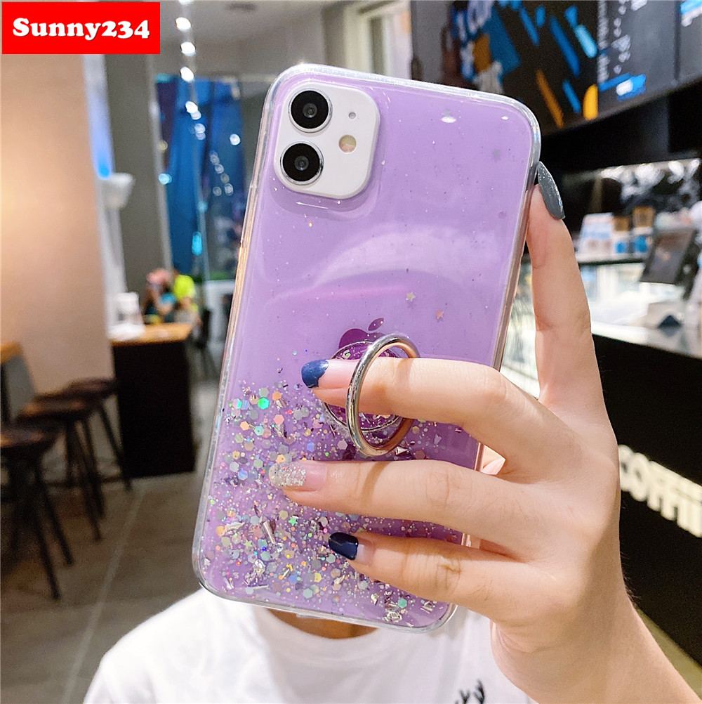 Ốp Lưng Kim Tuyến Nước Kèm Nhẫn Móc Ngón Tay Cho Iphone 12 11 Pro Max Iphone 6 6s 7 8 Plus