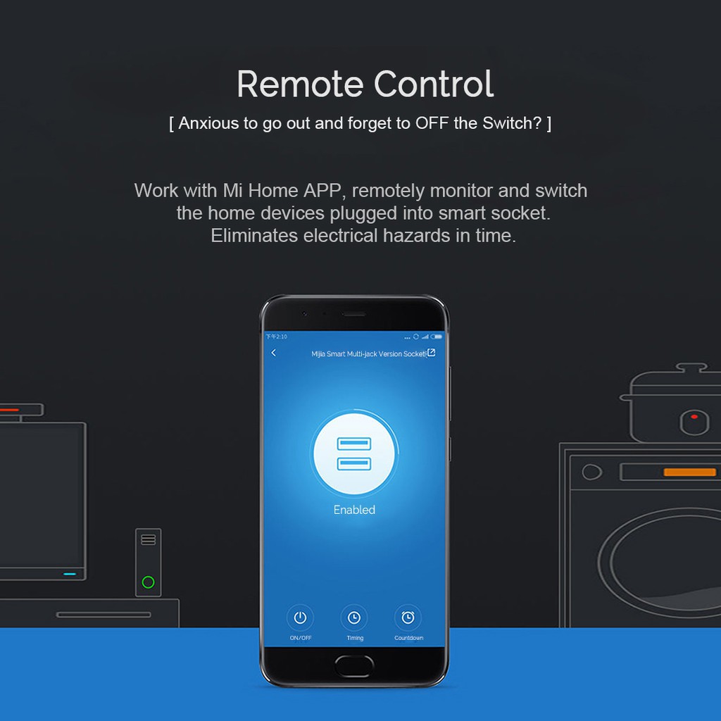 ◎✙Ổ Cắm Thông Minh Xiaomi Mijia USB Đôi Kết Nối Bluetooth/ Wifi Có Nút On/Off Điều Khiển Không Dây Qua Điện Thoại