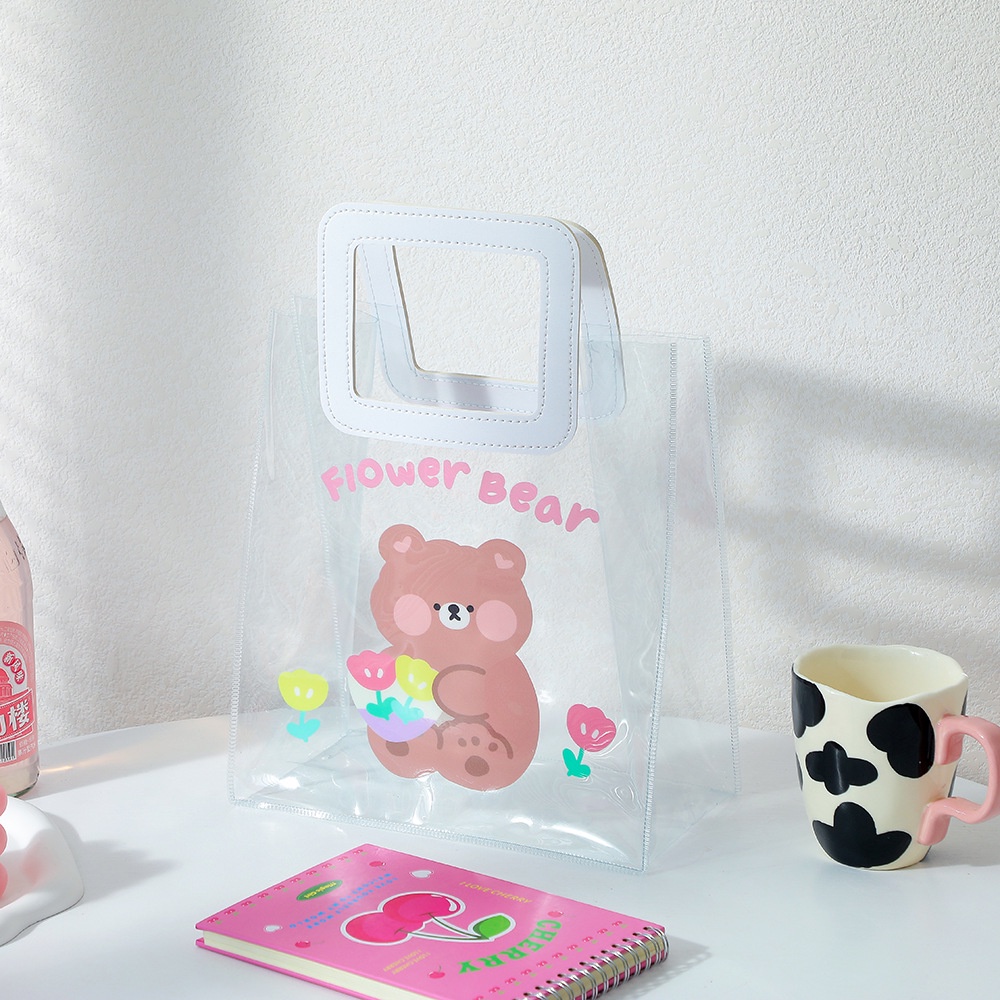 Túi Tote Trong Suốt Chất Liệu PVC Họa Tiết Gấu Dễ Thương