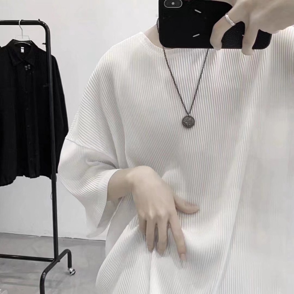 Áo Thun Tay Ngắn Dáng Rộng Màu Trơn Kẻ Sọc Thời Trang Hàn Quốc Cho Namáo simple unisex thun cổ tròn