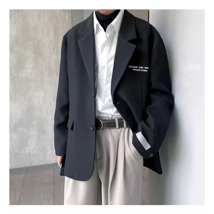 Áo Khoác Blazer Nam Nữ From Rộng Tay Dài,Phong Cách Hàn QuốcThời Trang Unisex Basic Cổ Vest Màu Đen Trắng