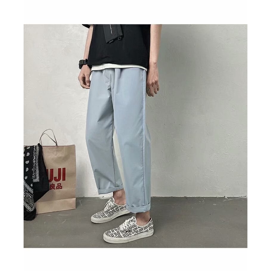 Quần dài ống rộng màu trơn phong cách thời trang Hàn Quốc cho nam giới
