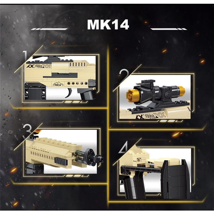 Đồ Chơi Lắp Ráp Kiểu LEGO PUBG Mô Hình SCAR, MK14, M416, G36C, VECTOR Với 500+ Mảnh Ghép