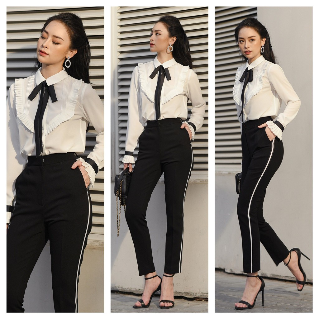 Áo sơ mi lụa trắng HB HUONGBOUTIQUE HBSM542