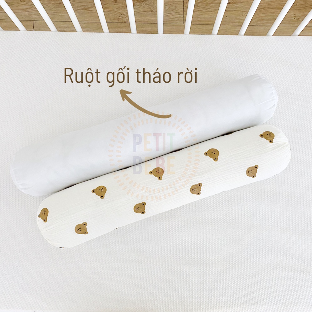 Gối ôm cho bé PETIT BEBE muslin thấm hút thoáng khí an toàn họa tiết động vật đáng yêu