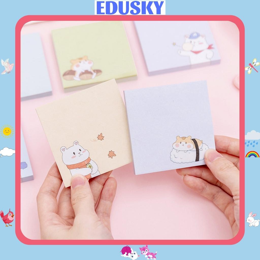 Giấy Note Ghi Chú Cute EDUSKY Tập 80 Tờ Họa Tiết Chuột Hamster Gấu Trắng Dễ Thương Kích 7.2x7.2cm