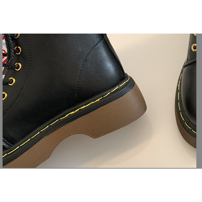 Giày boot Martin IELGY mũi tròn đế dày thiết kế cột dây phong cách Anh Quốc thời trang cho nữ
