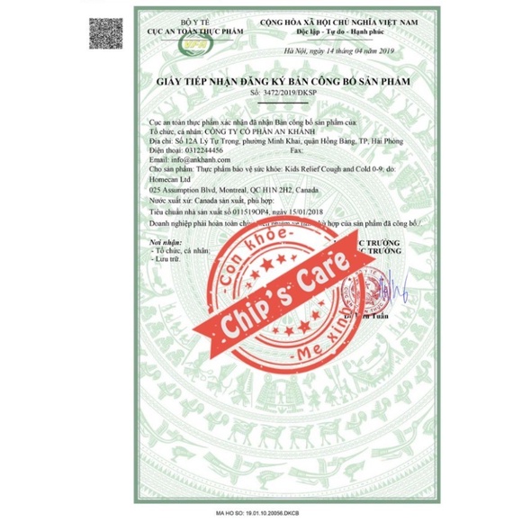 Siro COUGH & COLD SYRUP FOR KIDS cho bé từ 0 đến 9 tuổi chai 100ml