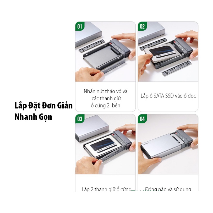 Hộp đựng ổ cứng 2.5 Dual Ugreen 80857 (USB Type-C 3.1 Gen 2, dung lượng SSD 2x 6TB)