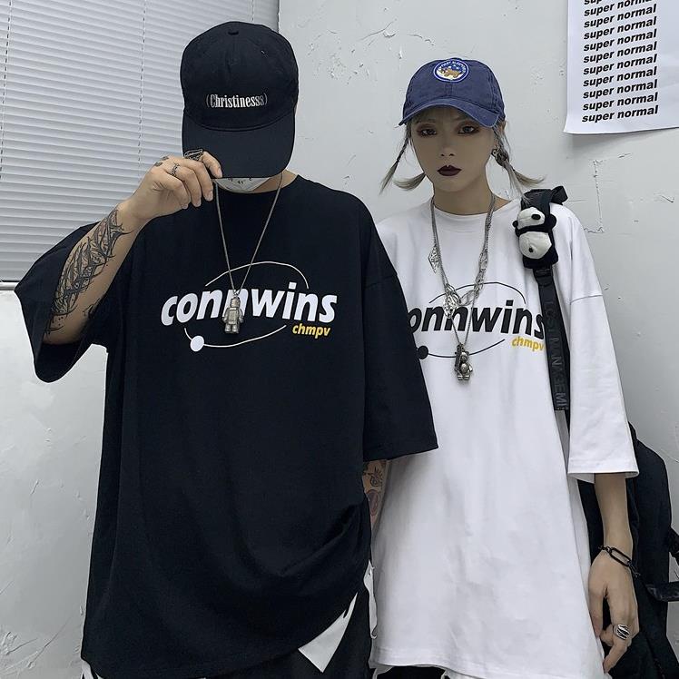Áo phông nam nữ unisex tay lỡ thun form rộng CONNWINS teen cổ tròn oversize cotton giá rẻ màu đen trắng tee pull !