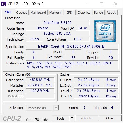 CPU I3-6100 (3.7GHz - 3Mb cache) SOCKET 1151 tray