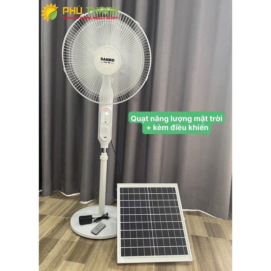 Mẫu mới Quạt năng lượng mặt trời Sanko sỏa fan có điều khiển từ xa, cục sạc 220V, cổng usb [Bảo hành 1 năm]