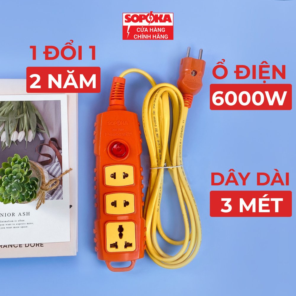 [Mã BMBAU50 giảm 10% đơn 99k] Ổ cắm điện lõi sứ chống cháy SOPOKA 6000W siêu chịu tải