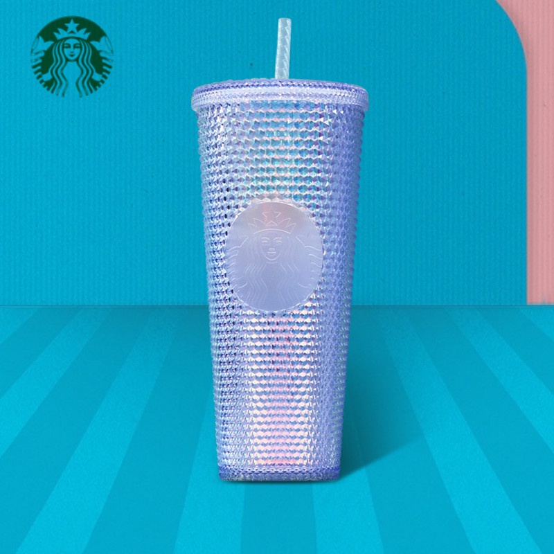 Ly Uống Nước Starbucks Có Ống Hút Họa Tiết Kim Cương Có Thể Tái Sử Dụng