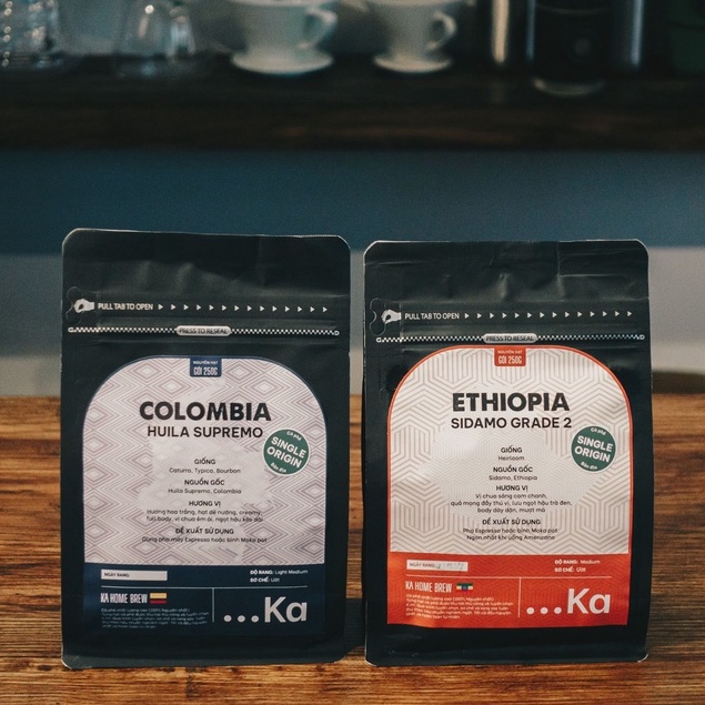 Combo Cà phê Arabica Ngoại pha Espresso, Cà phê Specialty Single Origin Cao cấp từ Ethiopia Brazil Colombia gói 250g