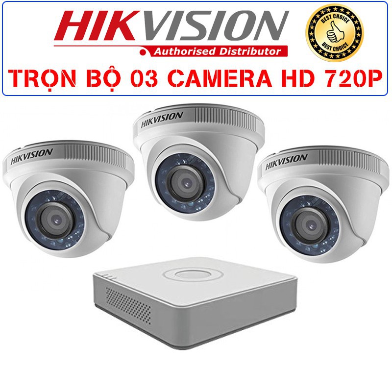 Trọn Bộ Camera Hikvision 3 Mắt + Đầu Ghi 7104HGHI-F1 + Ổ Cứng 500G + Phụ Kiện