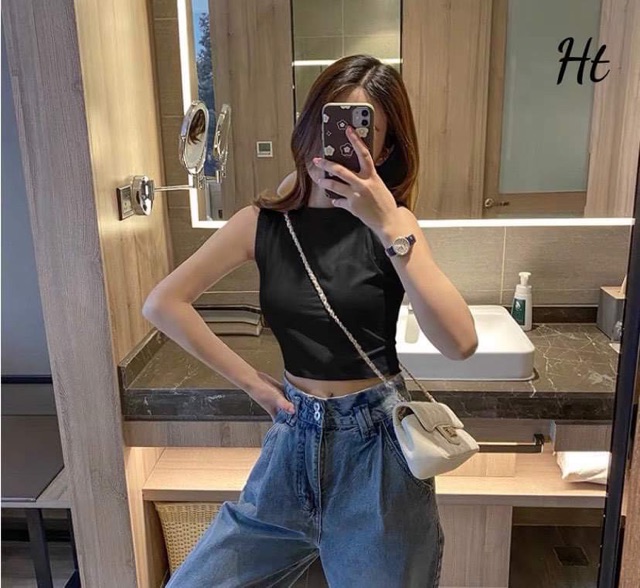 Áo croptop 3 lỗ cổ 3p Chất bozip H2H988