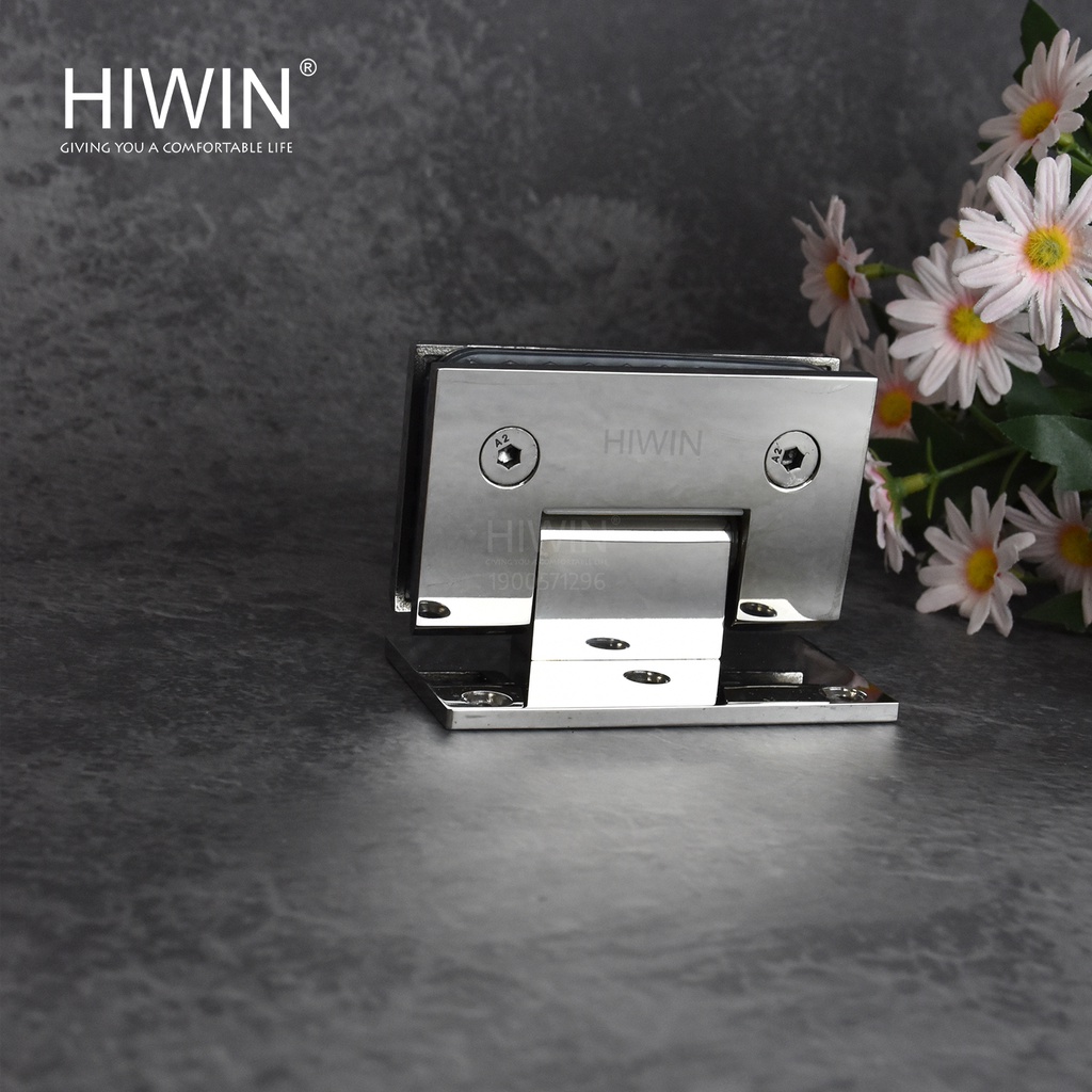 Bản lề cabin tắm 90 độ kính tường đế lệch inox 304 mặt gương Hiwin HG-008