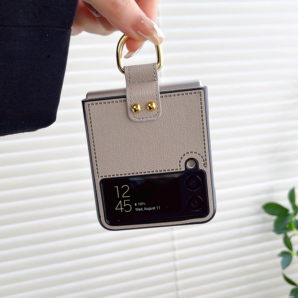 Bao Da Điện Thoại Samsung Z Flip 5 3 4 2 1 Fold 5 4 3 2  Dạng Ví Nắp Gập Sang Trọng Màu Trơn ChoGiá Đỡ