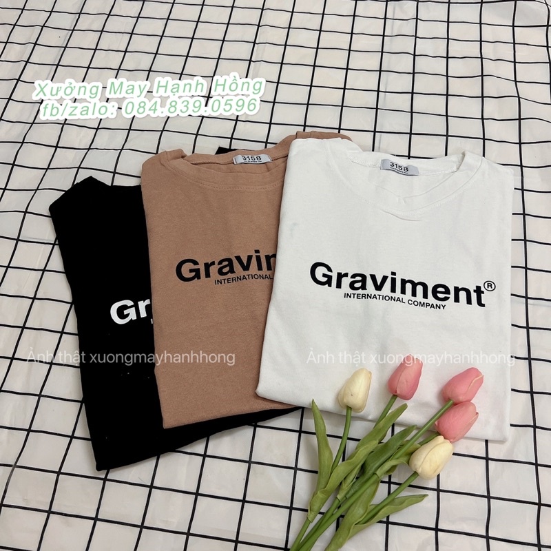 Áo phông chất nhung tuyết dầy dặn chữ GRAVIMENT, áo phông nam/nữ oversize mặc đôi Hàn Quốc