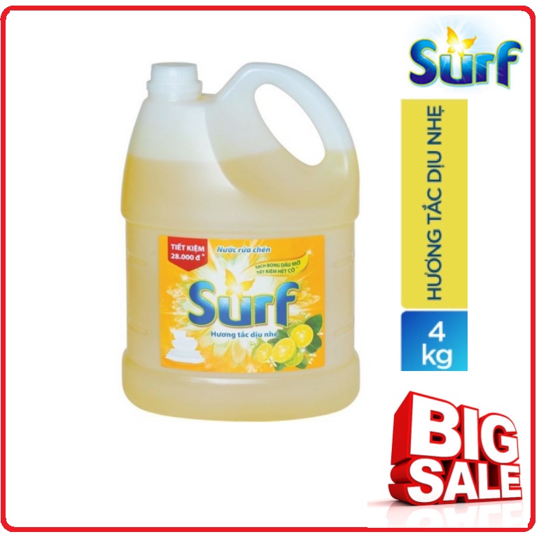 Nước Rửa Chén SURF Hương Tắc Dịu Nhẹ Chai 4Kg