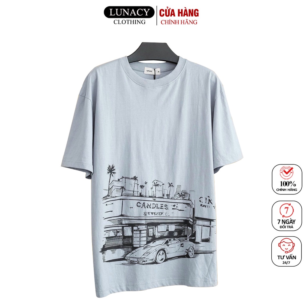 Áo thun tay lỡ LIGHT BLUE phông Unisex nam nữ Cotton oversize form rộng LUNACY TB012