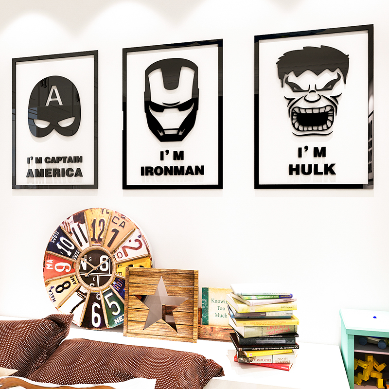 Tranh dán tường mica 3d decor khổ lớn hoạt hình khung các nhân vật siêu anh hùng Nhiều Size - EPeBen